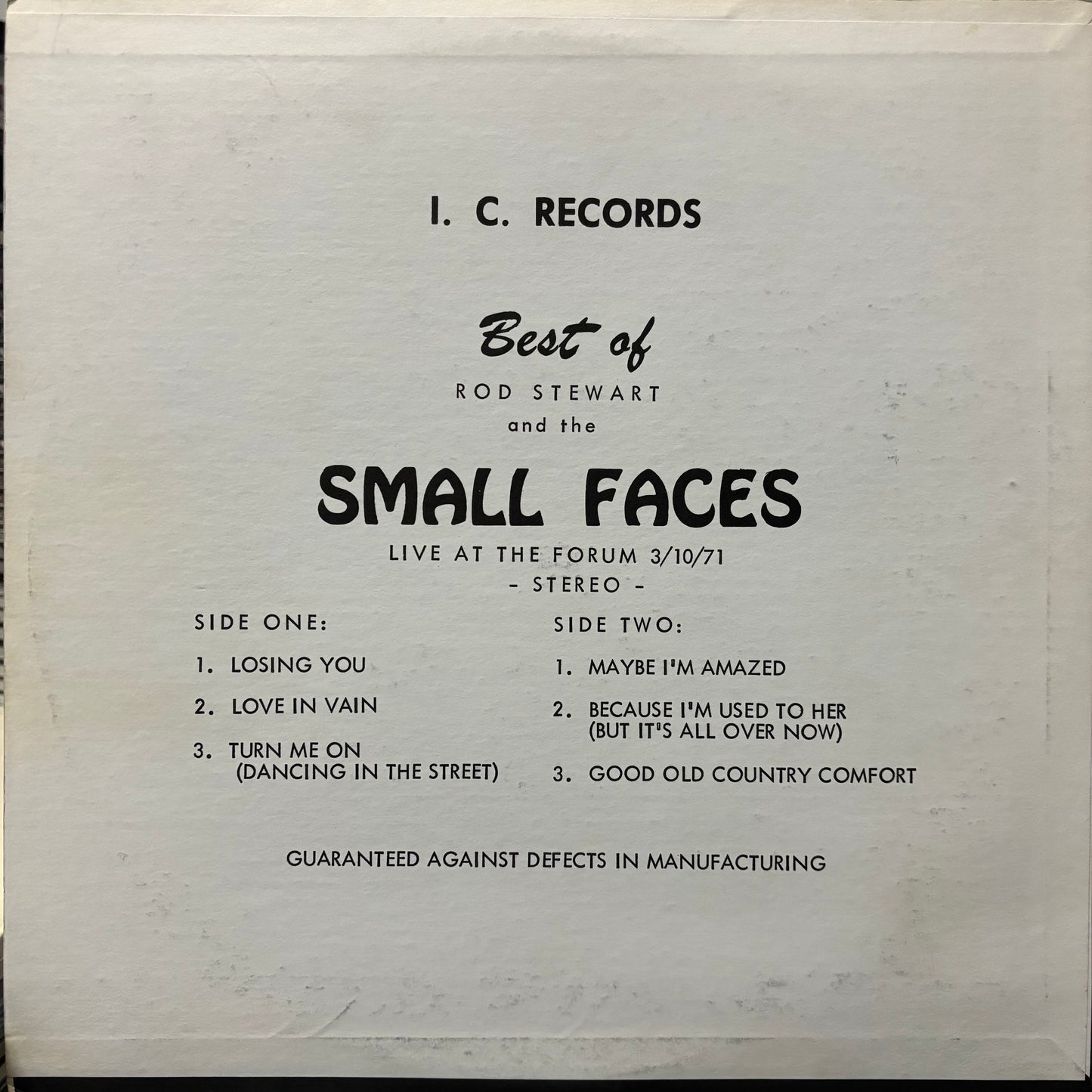 Small Faces - Live At The Forum 3/10/71 (Used LP)