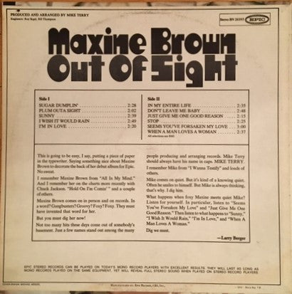 Maxine Brown - Out Of Sight (Used LP)