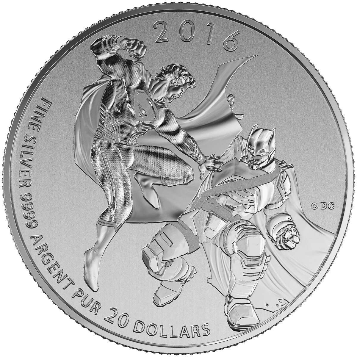 BATMAN V. SUPERMAN: $20 SILVER COIN - ROYAL CANADIAN MINT-2016