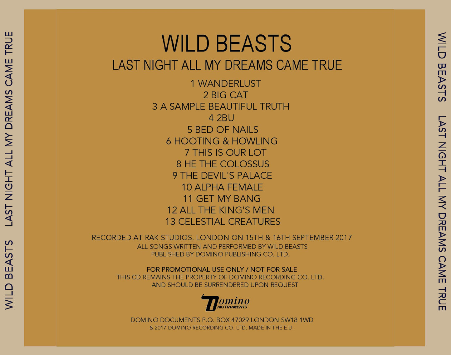 WILD BEASTS  - LAST NIGHT ALL MY DREAMS CAME