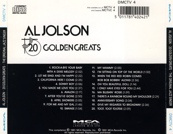 JOLSON, AL  - 20 GOLDEN GREATS-DEJA VU