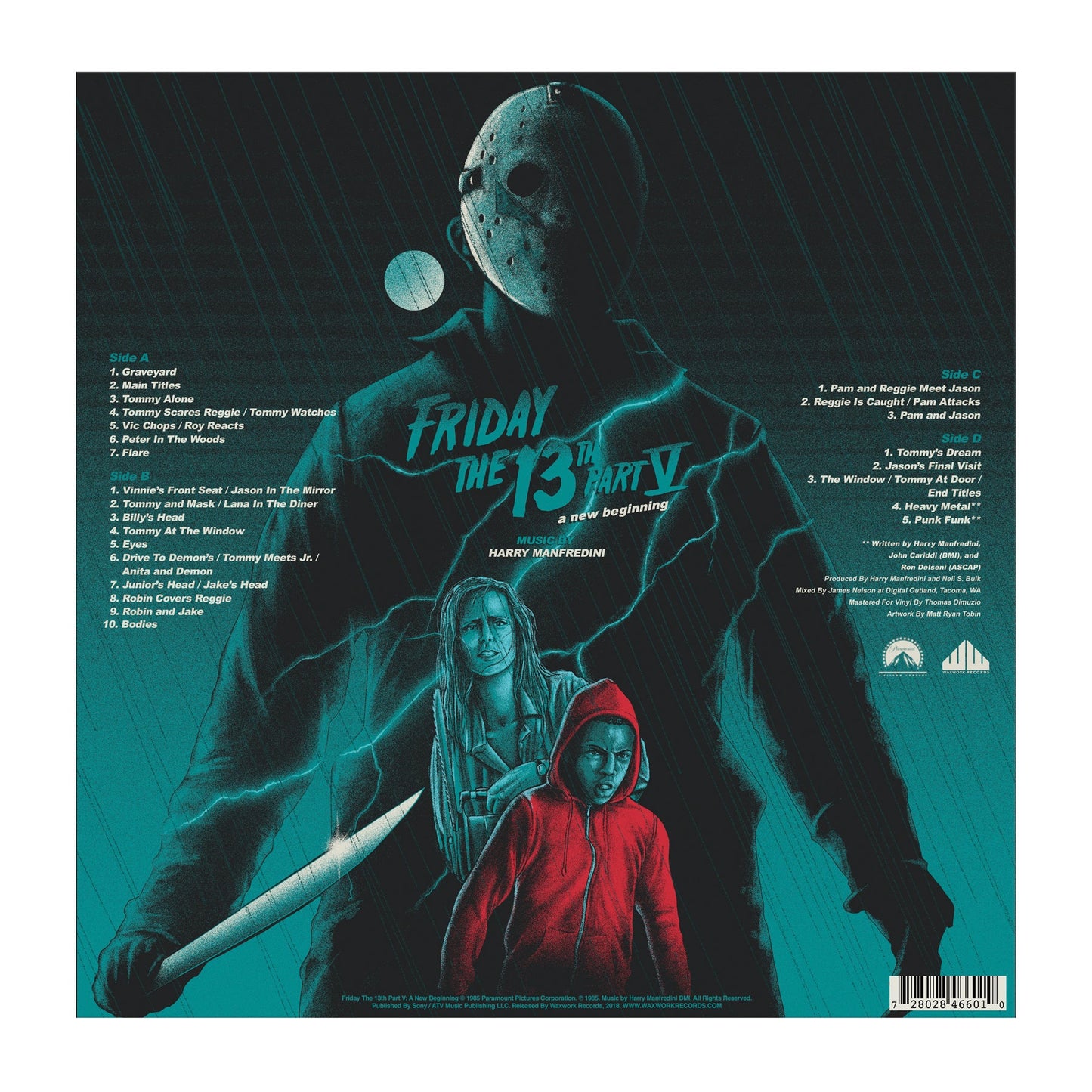 Harry Manfredini - Friday The 13th Part V: A New Beginning OST (180G/“Impostor Jason & Crystal Lake” Tri-Color Split w/ Splatter Colored Vinyl)