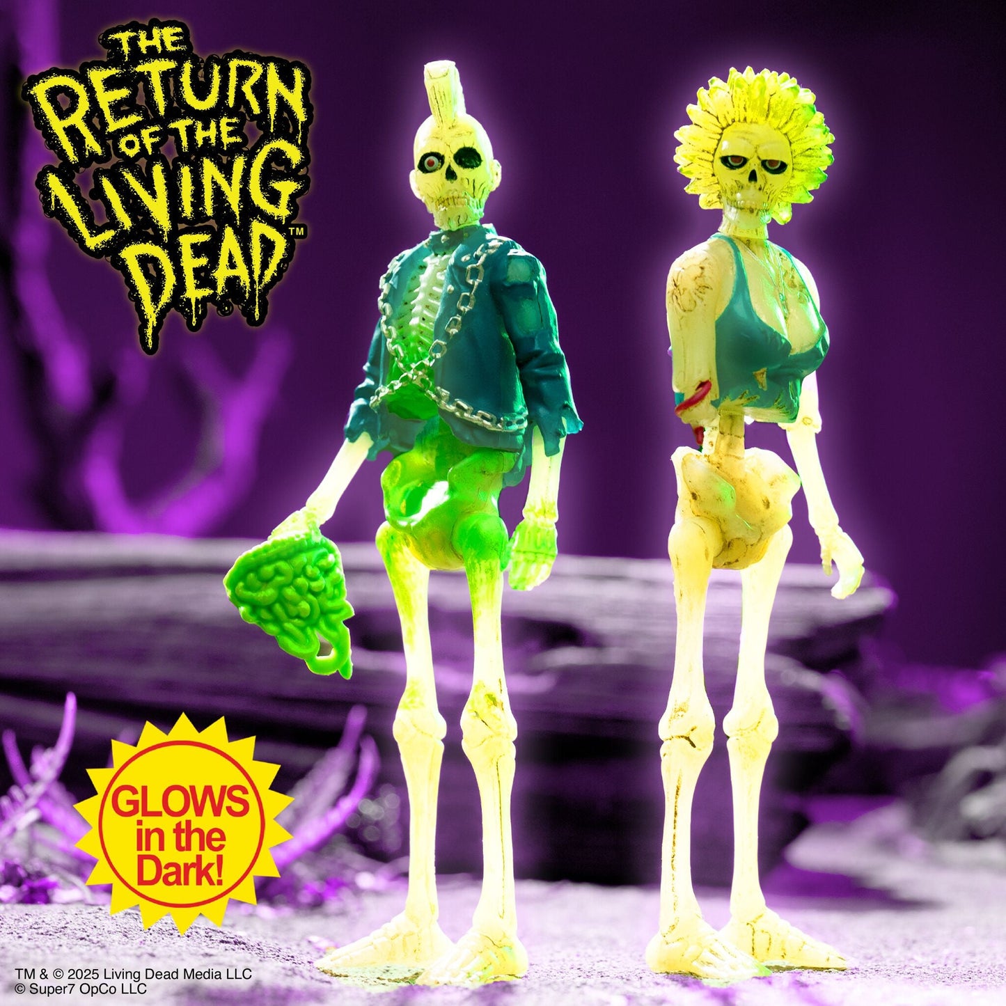 RETURN OF THE LIVING DEAD: ZOMBIE TRASH/ZOMBIE SUICIDE - REACTION-3.75"-SET OF 2-GLOW IN THE DARK