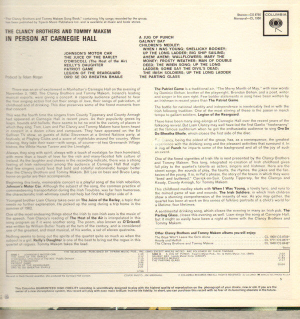 CLANCY BROTHERS  - IN PERSON AT CARNEGIE HALL