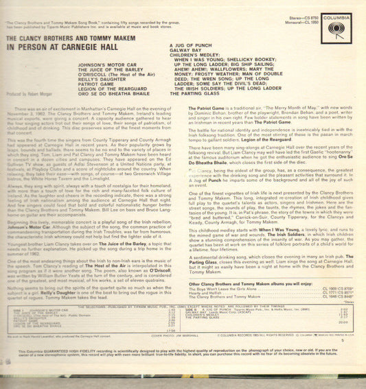 CLANCY BROTHERS  - IN PERSON AT CARNEGIE HALL