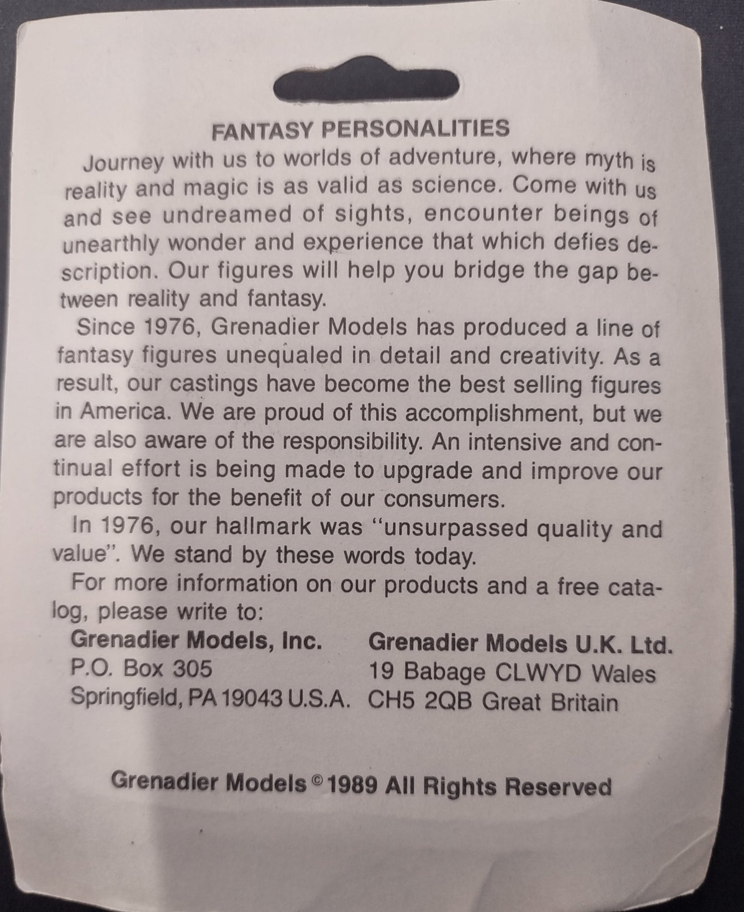 FANTASY PERSONALITIES: WRAITH #1114 (ANDREW CHERNACK) - GRENADIER MODELS-1989